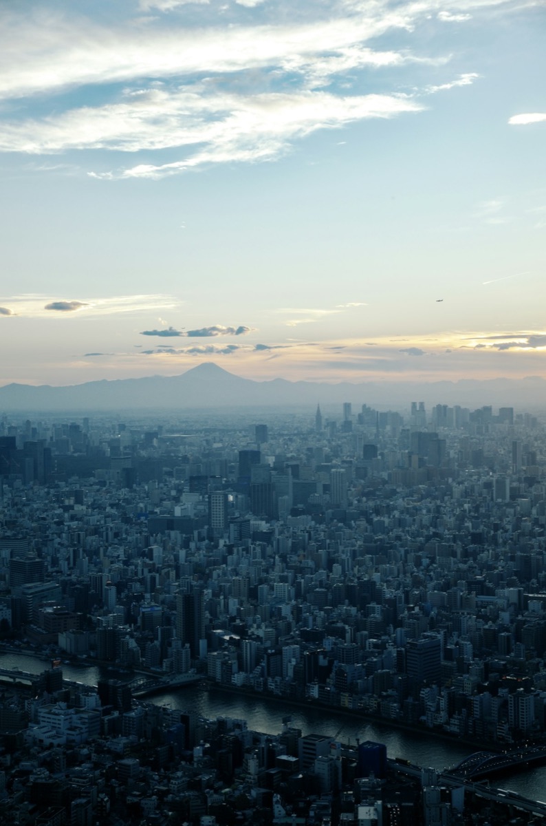 Tokyo skyline with Mount Fuji visible in the distance on a clear early June morning