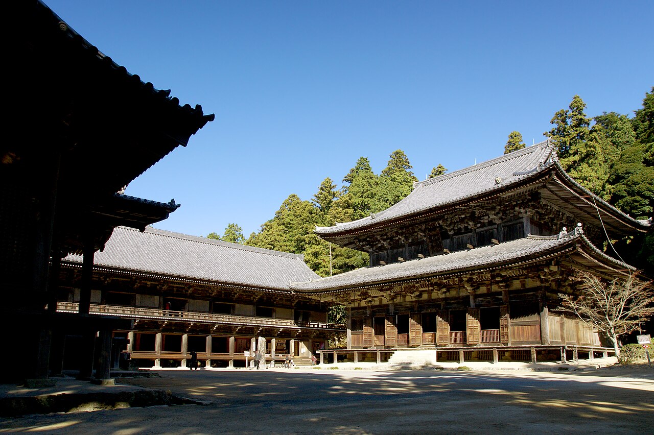 Wooden halls around the courtyard of Engyo-ji on Mount Shosha